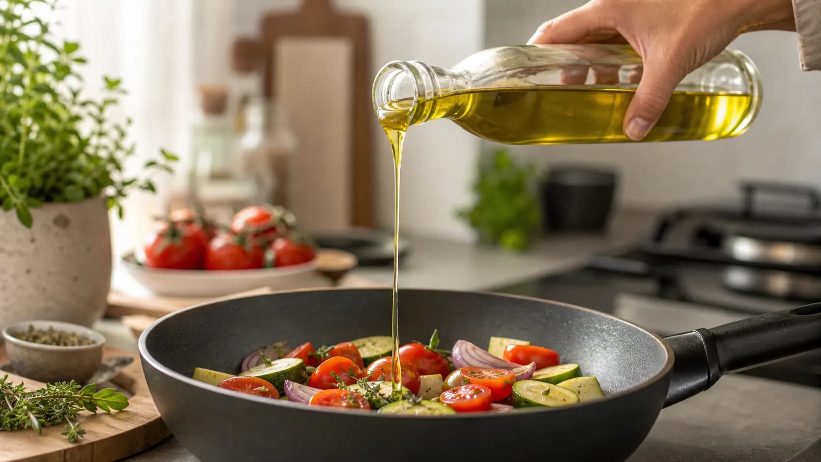 استفاده اندازه‌گیری‌شده روغن زیتون در آشپزی خانگی