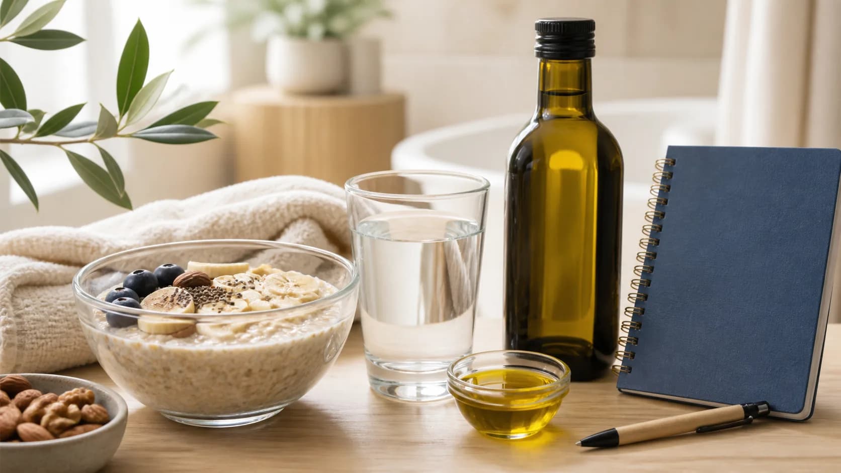 آب، غذای پرفیبر و روغن زیتون کنار دفتر پیگیری سلامت