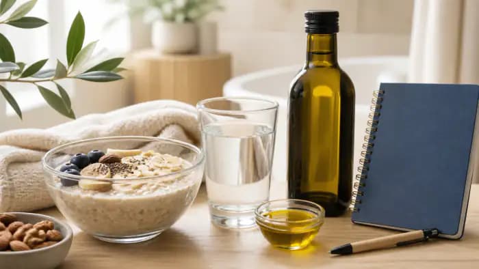 آب، غذای پرفیبر و روغن زیتون کنار دفتر پیگیری سلامت